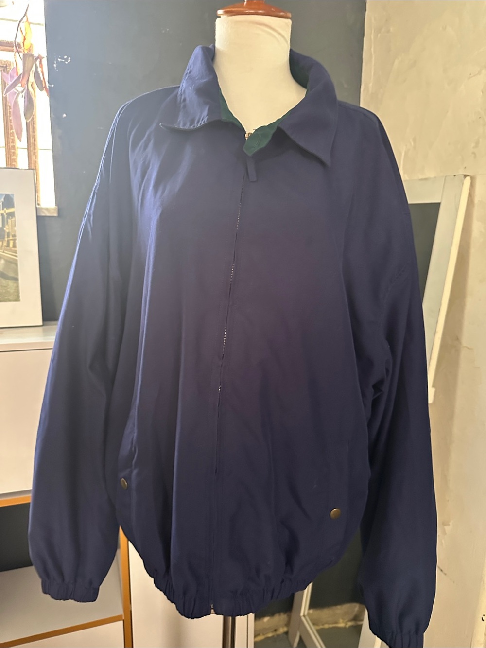 WOODLAKE Vintage Men's Navy Blue Zip-Up Windbreaker Jacket Large
